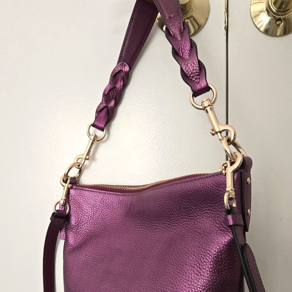 Coach Metallic Plum Leather Shoulder Bag with Gold Hardware - Picture 3 of 9